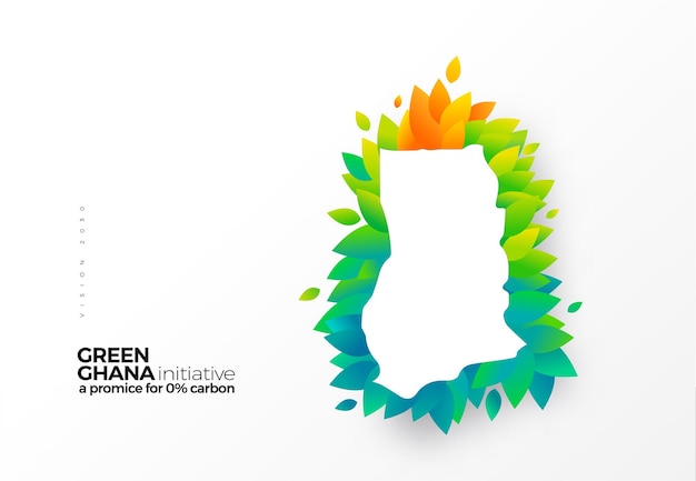 Go green carbon removal initiative graphic design Ghana map with green leaves