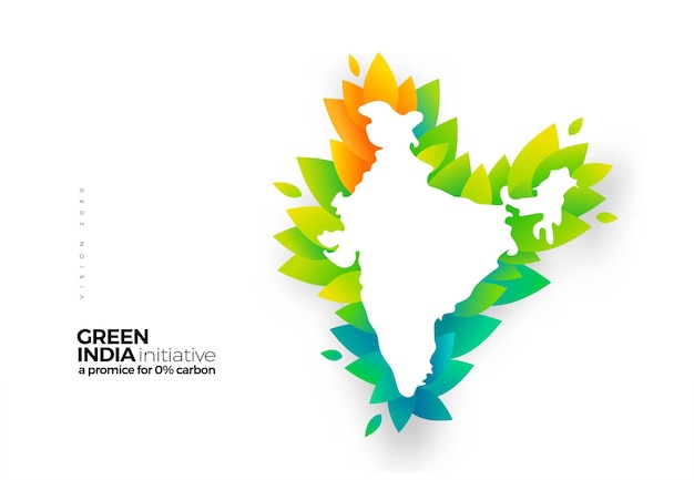 녹색 잎이 있는 녹색 탄소 제거 이니셔티브 그래픽 디자인 인도 지도로 이동