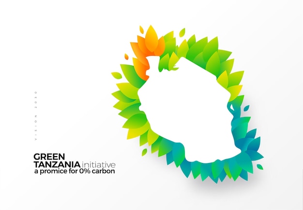 Go green carbon removal initiative graphic design Tanzania map with green leaves