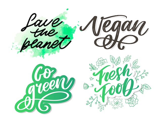 Vettore go green concept creativo eco. natura amichevole pennello penna lettering composizione su sfondo distressed