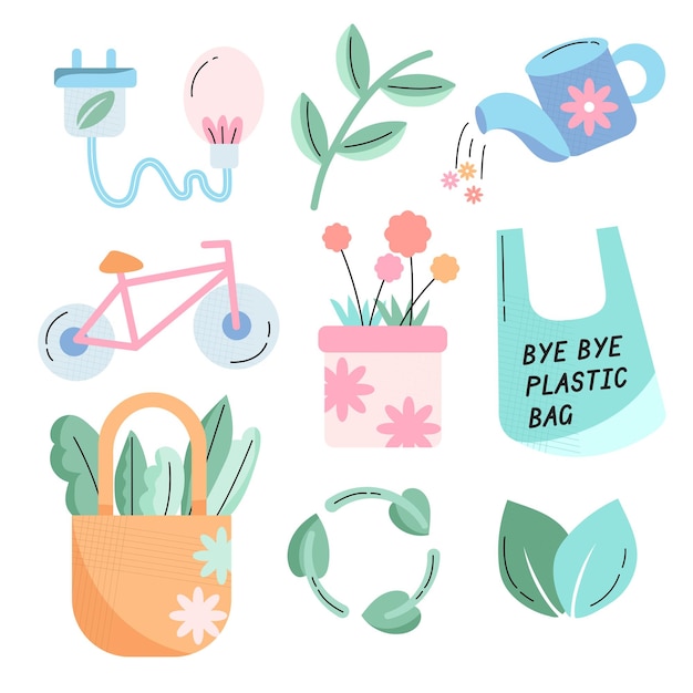 go green icons in pastel color