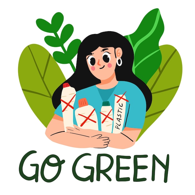 Вектор go green без пластика