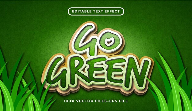 Go green text effect, editable cartoon and forest text style premium vector