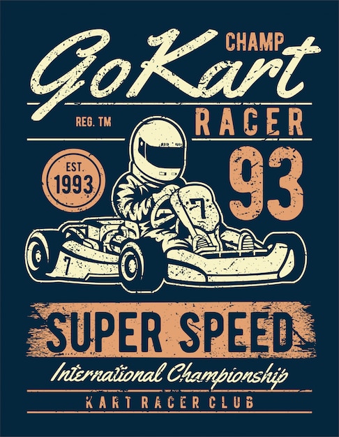 Vector go kart racer poster in vintage style