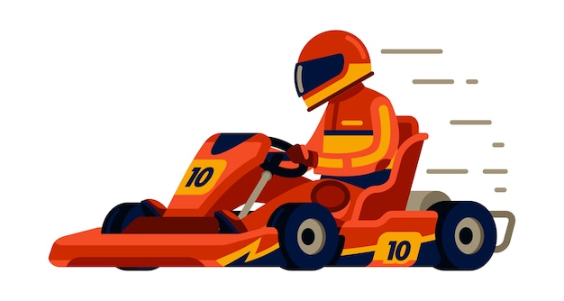 Go kart racing with racer in modern  flat style