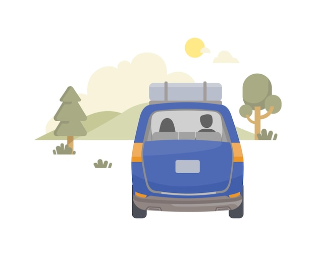 Go on a picnic in a camper van car illustration