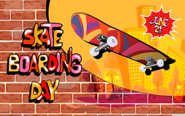 Go skateboarding day Lettering Poster design illustrationFunny skateboard Skate park logo Vector illustration