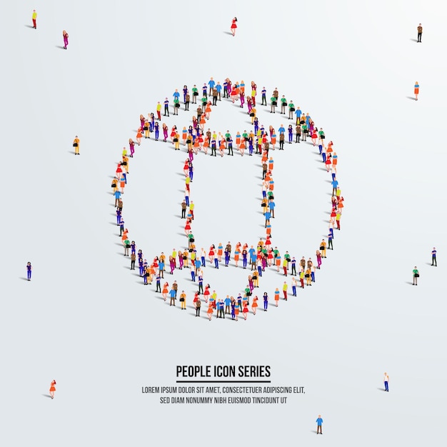 Go to web icon or concept. large group of people form to create a shape of website. vector