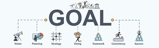 Vector goal banner web icon set showing success diagram.