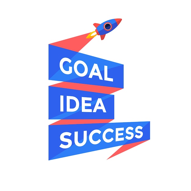Vector goal, idea, success. emblem template with three line ribbon