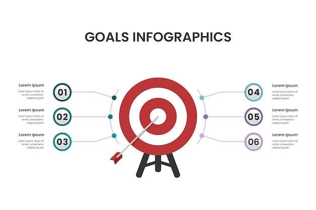 Vector goal infographic target with six elements numbers and text