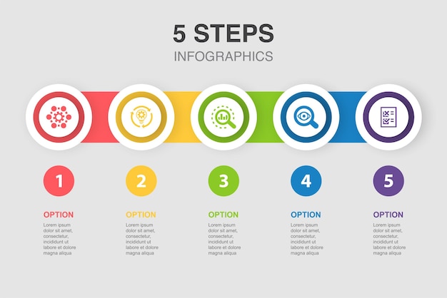 Goal target wish task award icons infographic design template creative concept with 5 steps