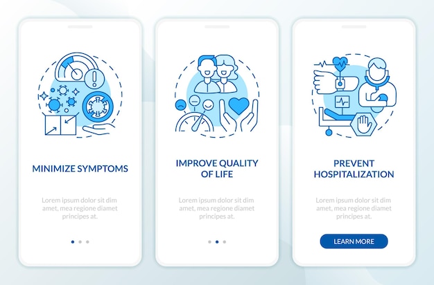 Goals of chronic disease management blue onboarding mobile app screen