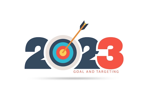 Goals concept 2023 new year with creative target market design Vector illustration modern layout template