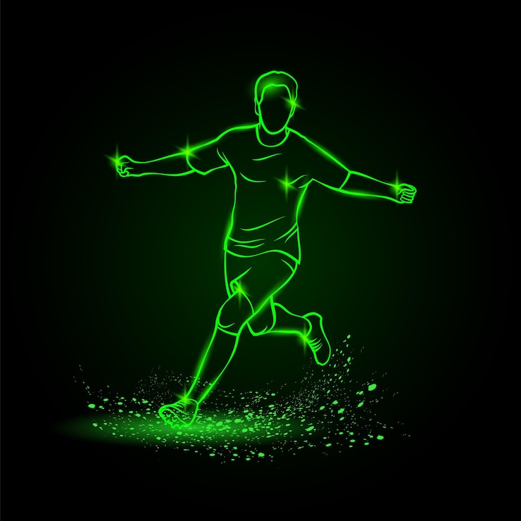 Vector goalscorer celebrating a goal football player winning soccer tournament and running with arms outstretched