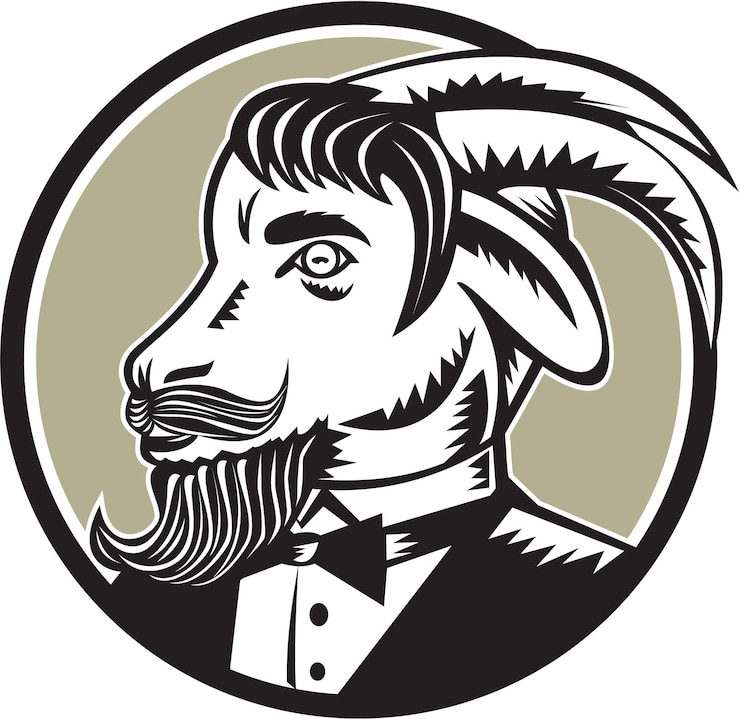 वेक्टर goat beard tuxedo circle woodcut