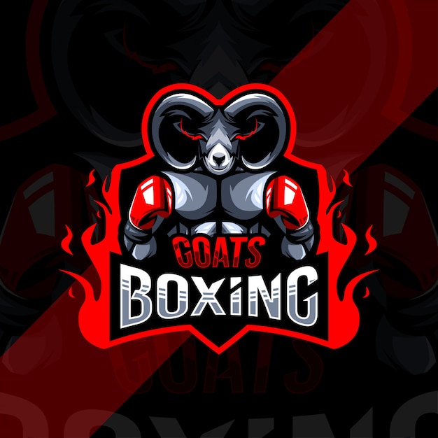 Modello di progettazione di esport logo mascotte di boxe di capra