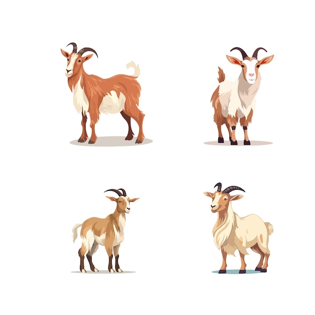 Goat cartoon animal set vector art illustration