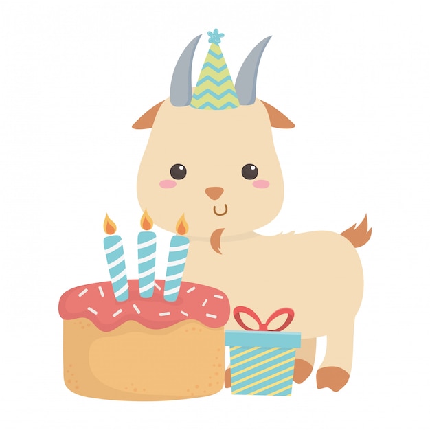 Vector goat cartoon with happy birthday