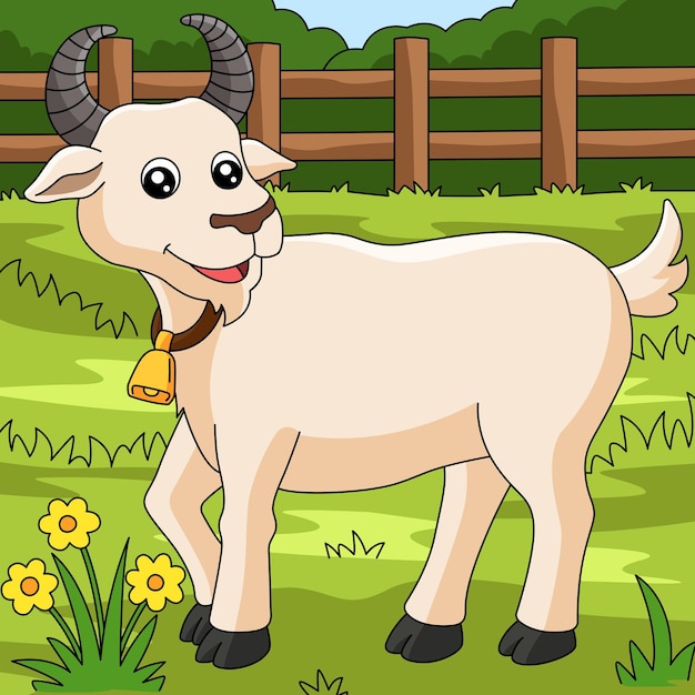 Vector goat colored cartoon farm illustration