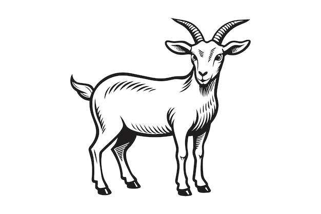 羊雕刻風格線性手動向量藝術插圖
