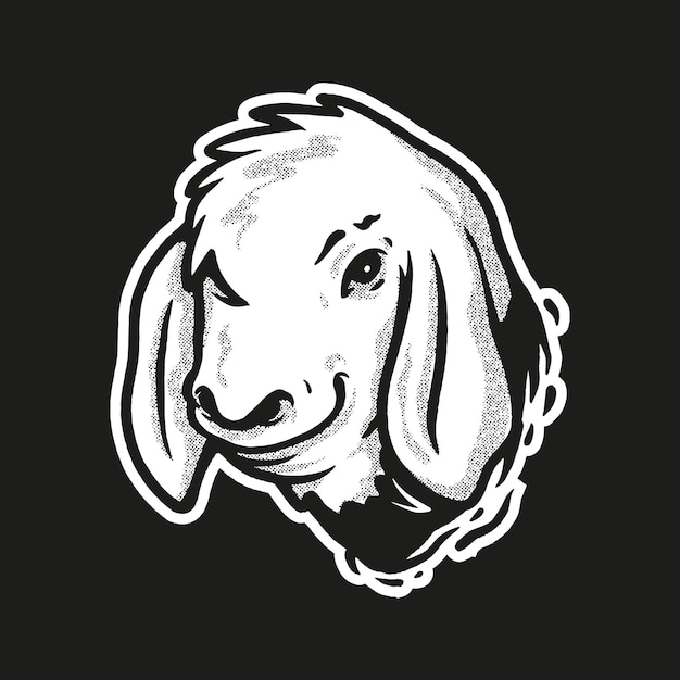 Vector goat face illustration black and white