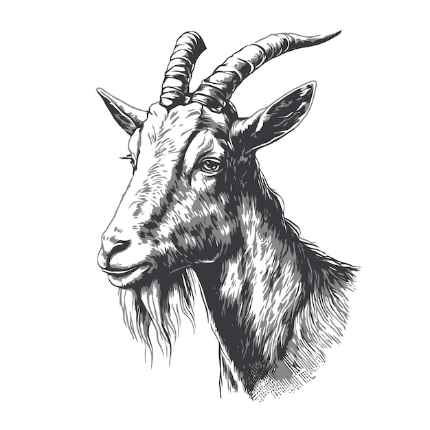 Goat Farm goat animal Black color in sketch style Vector illustration