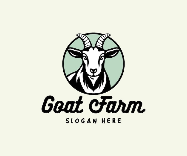 Vector goat farm logo design template retro style
