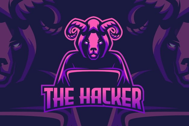 Vettore capra l'hacker mascotte logo design