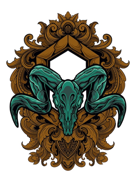 Goat head design vector with ornament