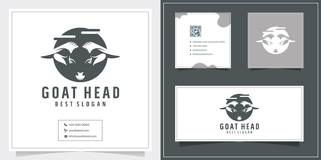 Ispirazione e biglietti da visita per il design del logo della testa di capra Vettore Premium