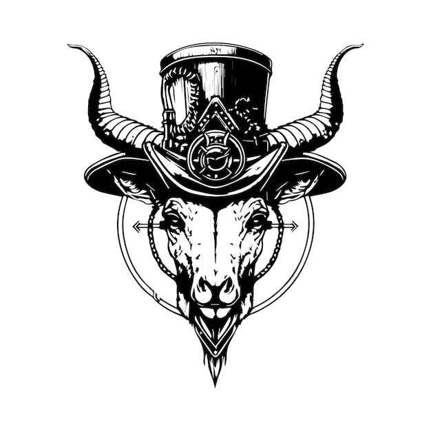 goat head logo line art hand drawn illustration