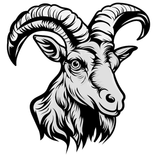 Goat illustration tattoos concept prints designs horned goat head styles black on whitexa