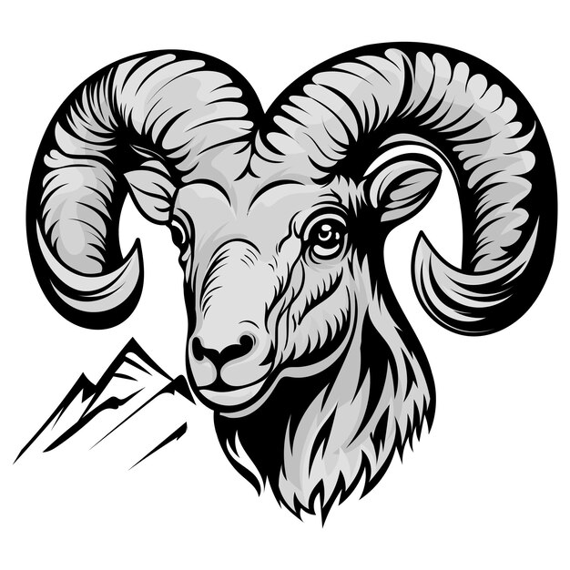 Goat illustration tattoos concept prints designs Horned goat head styles black on whitexA