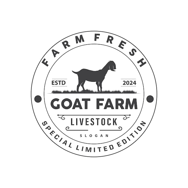 Вектор Дизайн логотипа козы векторная иллюстрация фермы козы крупного рогатого скота силуэт ретро деревенский