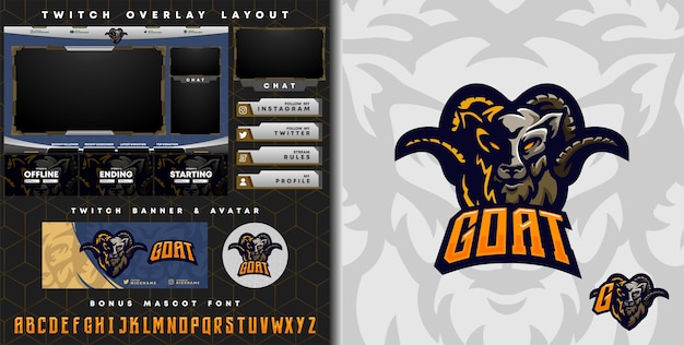 goat logo for e-sport gaming mascot logo and twitch overlay template