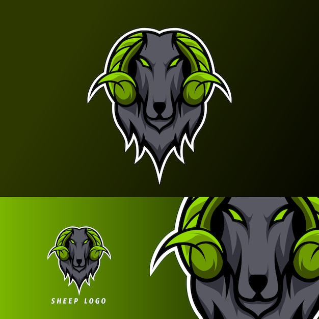 Goat sheeep mascot sport esport logo template black fur green horn