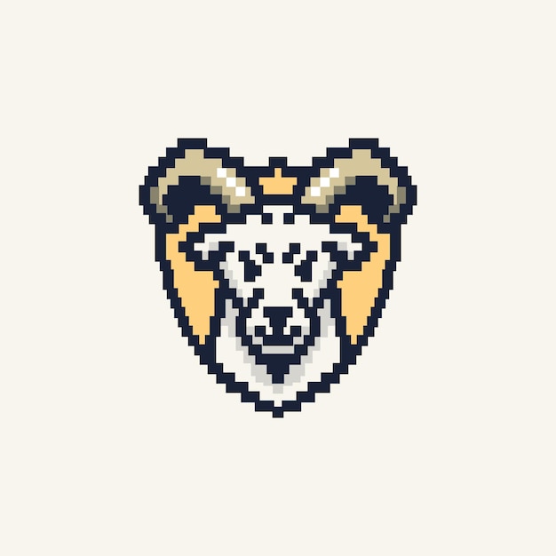 goat and shield combination with pixel logo style