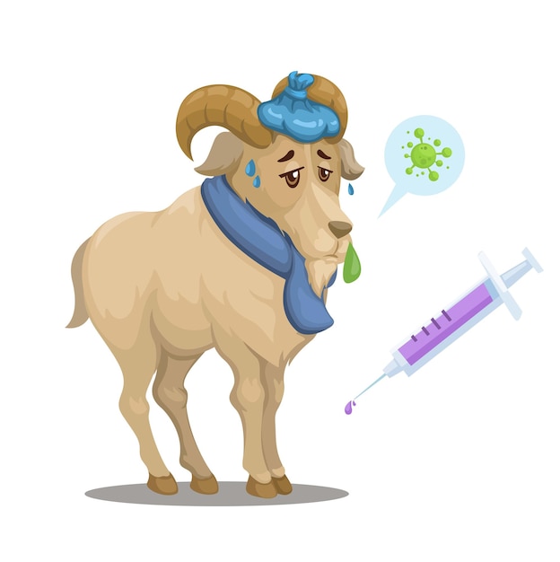 Vector goat sick and vaccine anthrax virus cartoon illustration vector