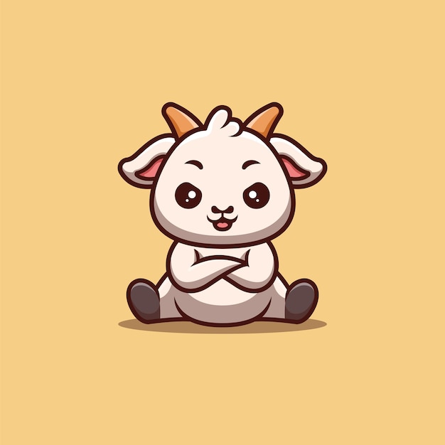 Goat sitting angry cute creative kawaii cartoon mascot logo