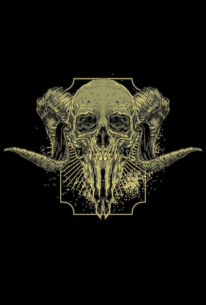 Goat skull and skull with frame light illustration