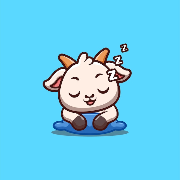 Goat Sleepy Cute Creative Kawaii Cartoon Mascot Logo