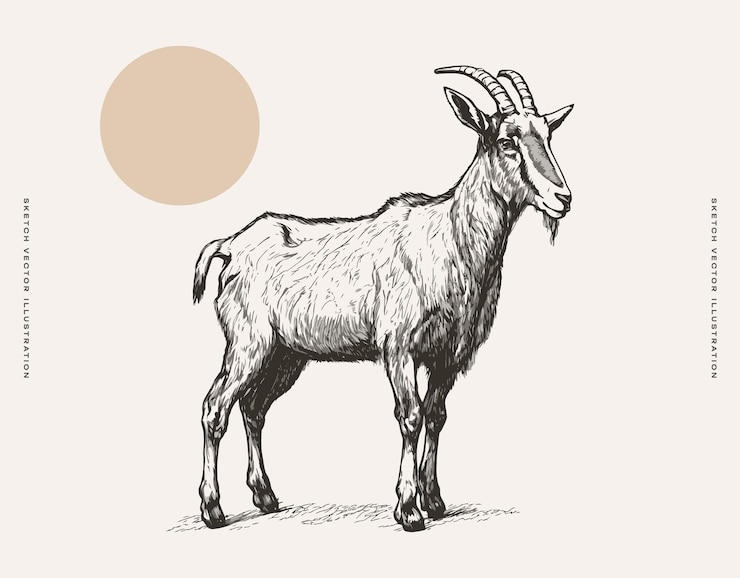 Vector goat standing on grass field