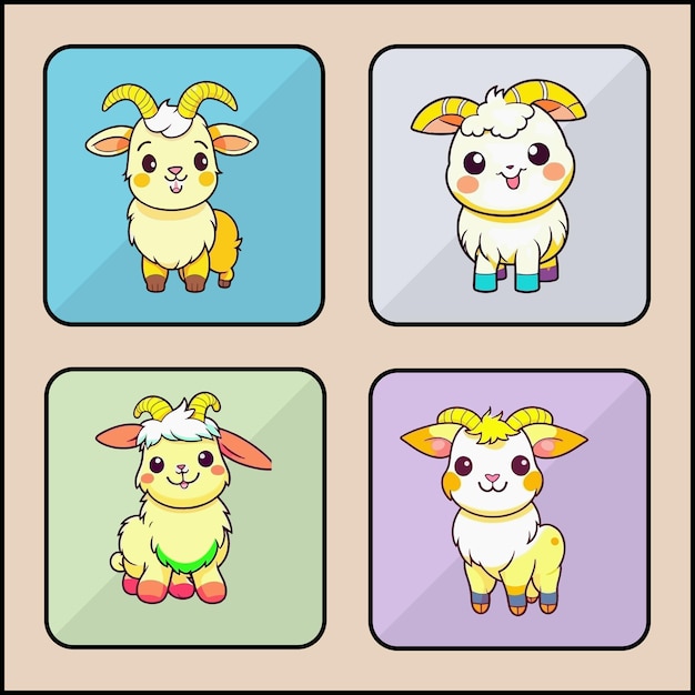 Goat vector icon set