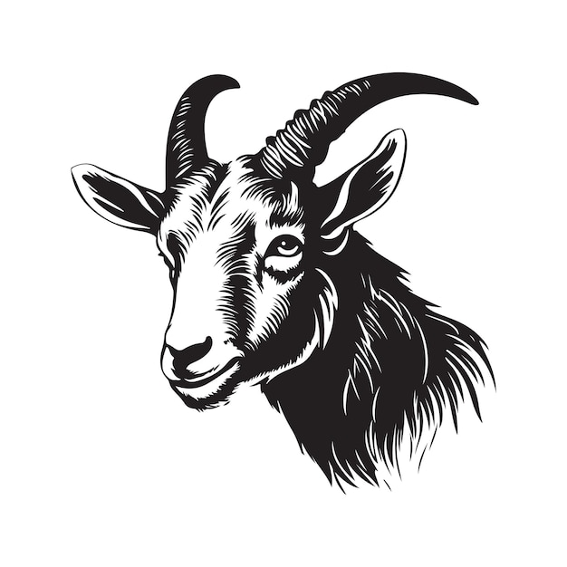 Goat vintage logo line art concept black and white color hand drawn illustration