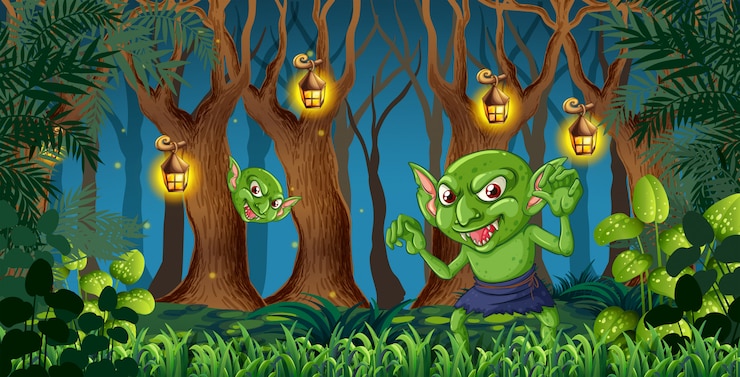 वेक्टर goblin in the dark forest