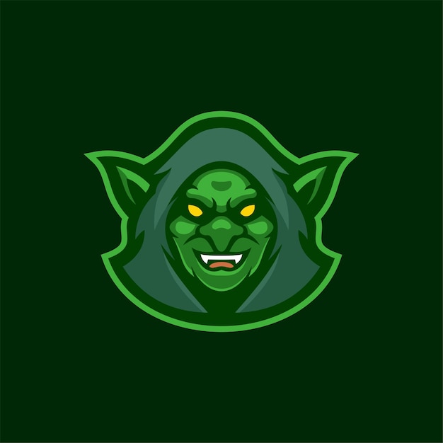 Illustrazione del modello di logo del fumetto della testa di goblin esport logo gaming premium vector