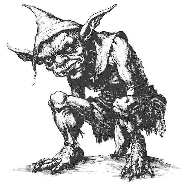 Vector goblin images using old engraving style