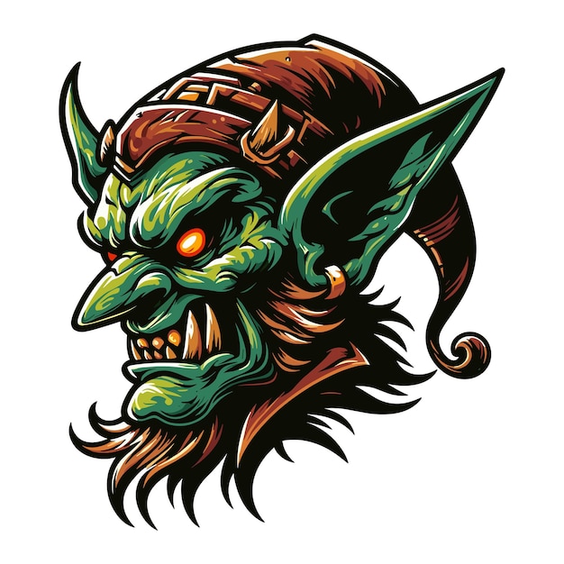 Vector goblin orc head face vector character illustration mythical fantasy horror monster design template