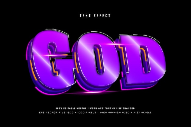 Vector god 3d text effect on black